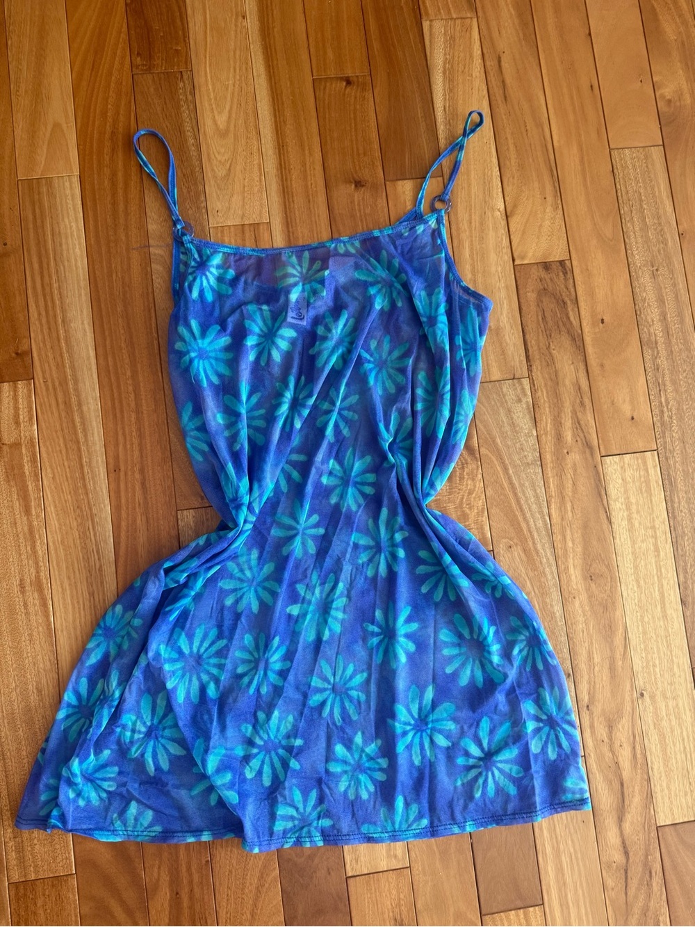 Blue Floral Sheer Swim Cover-Up Dress